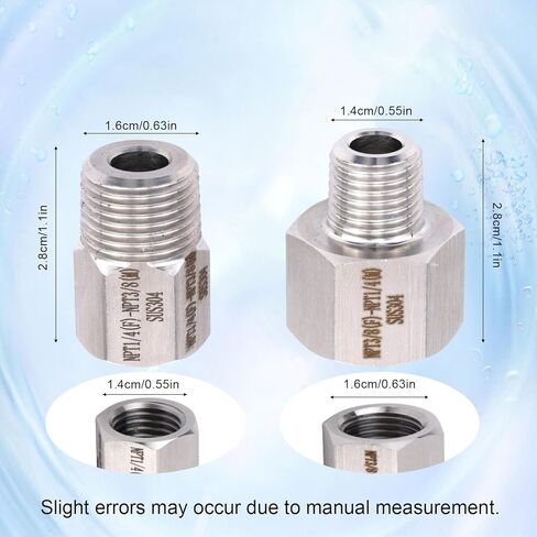 2pcs NPT 1/4" to 3/8" and 3/8" to 1/4" Male & Female Angle Adapters Reducer, Stainless Steel Full Thread Adapter for Kitchen Bathroom Faucet Water Line Ice Maker Connector in Saudi Arabia