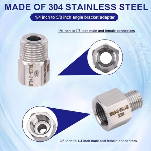 2pcs NPT 1/4" to 3/8" and 3/8" to 1/4" Male & Female Angle Adapters Reducer, Stainless Steel Full Thread Adapter for Kitchen Bathroom Faucet Water Line Ice Maker Connector in Saudi Arabia