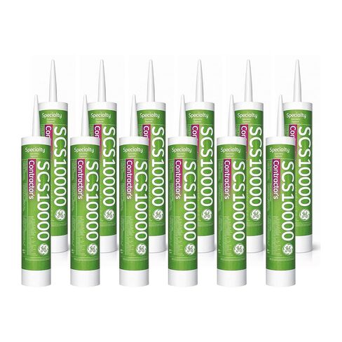 GE Silicones SCS1000 Contractors 100% Silicone Sealant, White, 10.1 fl oz Cartridge, 12 Pack, General Purpose Glazing Caulk for Windows, Doors, Glass, Trim, Indoor/Outdoor Sealing & Repairs in Saudi Arabia
