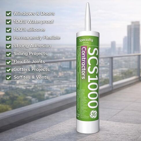 GE Silicones SCS1000 Contractors 100% Silicone Sealant, White, 10.1 fl oz Cartridge, 12 Pack, General Purpose Glazing Caulk for Windows, Doors, Glass, Trim, Indoor/Outdoor Sealing & Repairs in Saudi Arabia