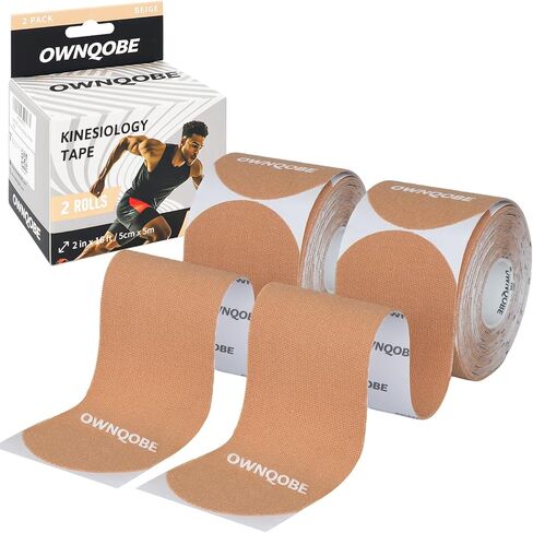 Kinesiology Tape Precut (2 Rolls, 40 Strips) –Waterproof, Latex-Free Hypoallergenic Athletic Tape for Muscle & Joint Support –Breathable Elastic Sports Tape for Recovery & Shoulder Pain Beige in Saudi Arabia