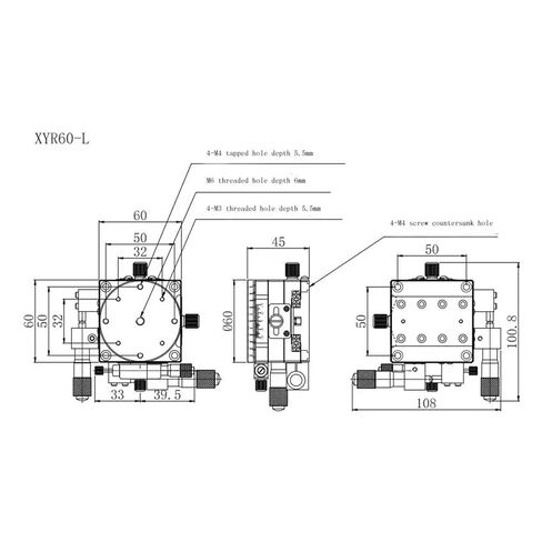 High-Precision Three-Way Slide Table, XYR60-L, XY axis +-6.5mm, R axis: coarse Adjustment 360 Degrees in Kuwait