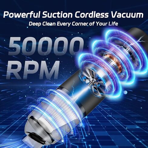 Handheld Vacuum Cordless Mini Vacuum Cleaner Portable 13000 PA Suction Power with 2 HEPA Filter, 2 Suction Modes, Hand Held Vacuum Rechargeable for Car, Home, Pet Hair, Office, Keyboards Black in Kuwait