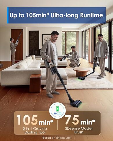 مكنسة كهربائية لاسلكية Tineco Pure ONE A90S، شفط قوي 270AW، وقت تشغيل يصل إلى 105 دقائق، فرشاة 3DSense الرئيسية، ضوء LED أخضر 150 درجة، مكنسة كهربائية عصا لشعر الحيوانات الأليفة والسجاد والأرضيات الصلبة in Saudi Arabia