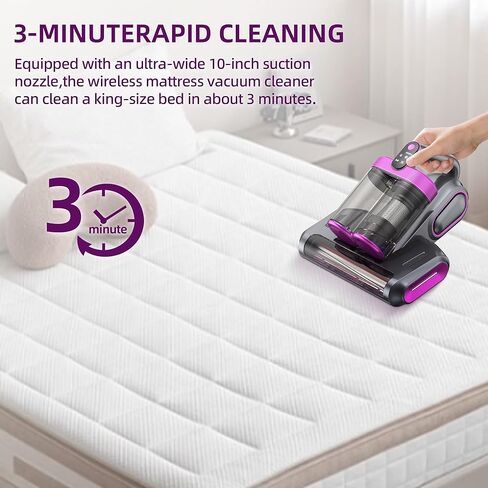 Cordless Mattress Vacuum Cleaner, 16Kpa Handheld Bed Vacuum with 253.7nm UV-C Light, Ultrasonic, Widened Suction, Low Noise, HEPA Filtration for Mattress Sofa Couch Pet Hair, Purple in Kuwait