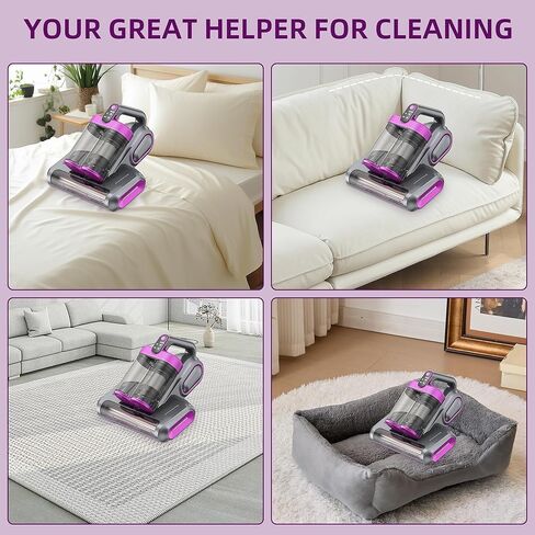 Cordless Mattress Vacuum Cleaner, 16Kpa Handheld Bed Vacuum with 253.7nm UV-C Light, Ultrasonic, Widened Suction, Low Noise, HEPA Filtration for Mattress Sofa Couch Pet Hair, Purple in Kuwait