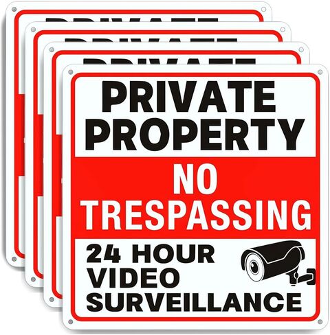 4 عبوات من علامات عدم التعدي على ملكية خاصة، لافتة مراقبة بالفيديو، لافتة كاميرا أمان من الألومنيوم خالية من الصدأ مقاس 9.5 × 9.5 بوصة، سهلة التركيب، تستخدم مواد عاكسة، مناسبة للمنزل/العمل in Kuwait