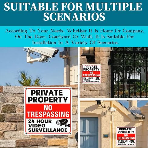 4 عبوات من علامات عدم التعدي على ملكية خاصة، لافتة مراقبة بالفيديو، لافتة كاميرا أمان من الألومنيوم خالية من الصدأ مقاس 9.5 × 9.5 بوصة، سهلة التركيب، تستخدم مواد عاكسة، مناسبة للمنزل/العمل in Kuwait