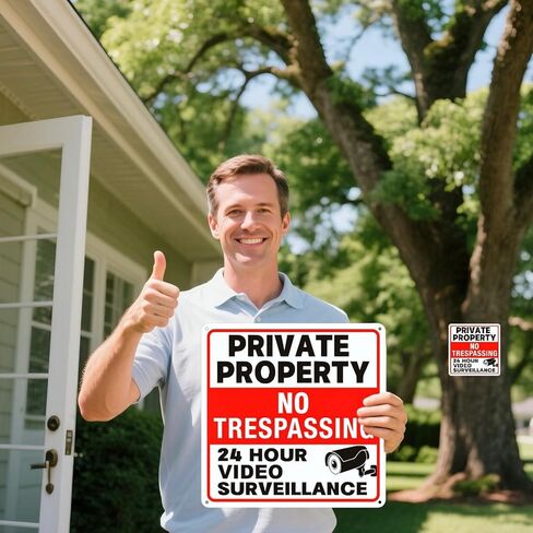 4 عبوات من علامات عدم التعدي على ملكية خاصة، لافتة مراقبة بالفيديو، لافتة كاميرا أمان من الألومنيوم خالية من الصدأ مقاس 9.5 × 9.5 بوصة، سهلة التركيب، تستخدم مواد عاكسة، مناسبة للمنزل/العمل in Kuwait