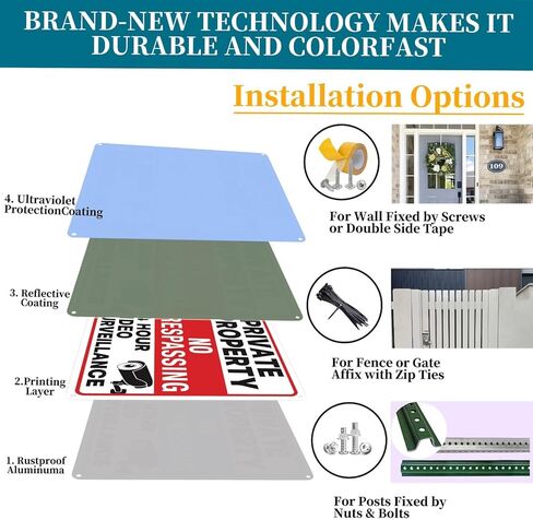 4 عبوات من علامات عدم التعدي على ملكية خاصة، لافتة مراقبة بالفيديو، لافتة كاميرا أمان من الألومنيوم خالية من الصدأ مقاس 9.5 × 9.5 بوصة، سهلة التركيب، تستخدم مواد عاكسة، مناسبة للمنزل/العمل in Kuwait