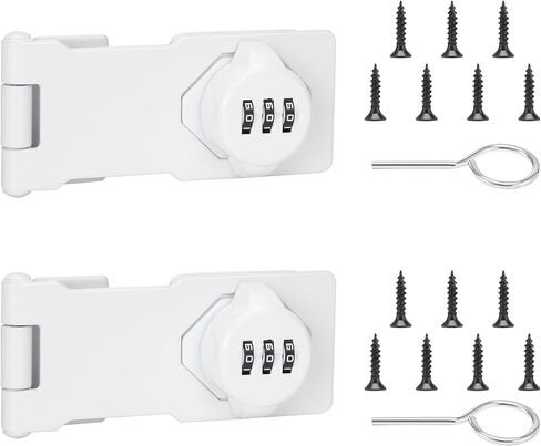 Keyless Cabinet Lock with Combination Code - 3-Digit Password Hasp Latch Lock for Drawers, Bifold Closet Door and Double Sided Door (White, 4.5 Inch) in Saudi Arabia