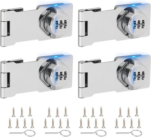Keyless Cabinet Lock with Combination Code - 3-Digit Password Hasp Latch Lock for Drawers, Bifold Closet Door and Double Sided Door (White, 4.5 Inch) in Saudi Arabia