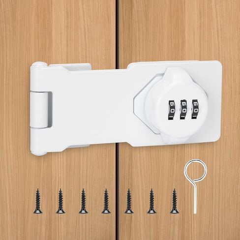 Keyless Cabinet Lock with Combination Code - 3-Digit Password Hasp Latch Lock for Drawers, Bifold Closet Door and Double Sided Door (White, 4.5 Inch) in Saudi Arabia