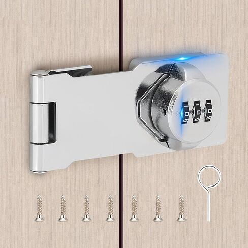 Keyless Cabinet Lock with Combination Code - 3-Digit Password Hasp Latch Lock for Drawers, Bifold Closet Door and Double Sided Door (White, 4.5 Inch) in Saudi Arabia