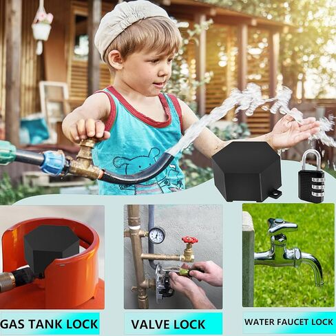Sdstone Faucet Lock Outdoor - Password-Protected Water Spigot Lock, Hose Bib Steel, Gate Valve - Prevent Theft and Unauthorized Use for Garden, Valve - 1 Pack (Black) in Kuwait