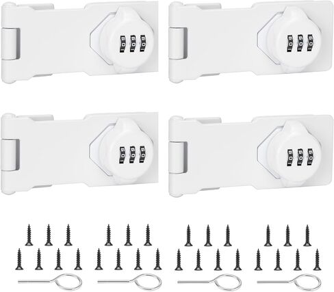 Keyless Cabinet Lock with Combination Code - 3-Digit Password Hasp Latch Lock for Drawers, Bifold Closet Door and Double Sided Door (White, 4.5 Inch) in Saudi Arabia