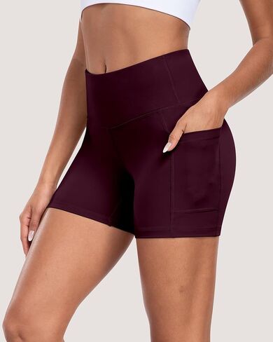 Womens Biker Shorts with Pockets, 5" High Waisted Tummy Control Soft Athletic Workout Gym Yoga Shorts in Saudi Arabia