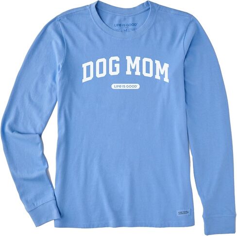 الحياة جيدة. تي شيرت نسائي بأكمام طويلة على شكل قوس من Dog Mom، أزرق اللون على شكل زهرة الذرة in Saudi Arabia