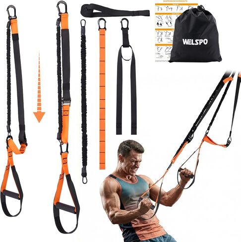 WELSPO Home Resistance Training Kit with 2 Resistance Bands, Exercise Guide & Door Anchor-350lb Capacity Nylon Bodyweight Straps for Full Body Workout, Strength Training & Travel Fitness in Saudi Arabia