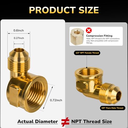 3/8 "ذكر مضيئة إلى 1/2" NPT أنثى النحاس مضيئة المناسب، 90 درجة الكوع أنبوب متوهج المناسب للبروبان والوقود والغاز، موصل الأنابيب النحاسية قسط، مقاومة للتسرب in Kuwait