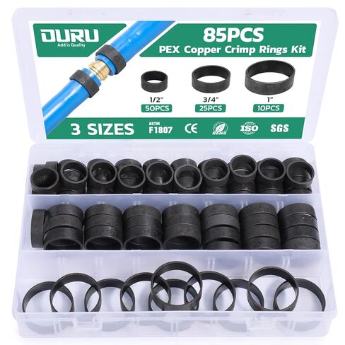OURU 85 PCS 1/2", 3/4", 1" PEX Copper Crimp Rings Assortment for Pex Pipe Connection, Black-Oxidized Surface Treatment in Kuwait