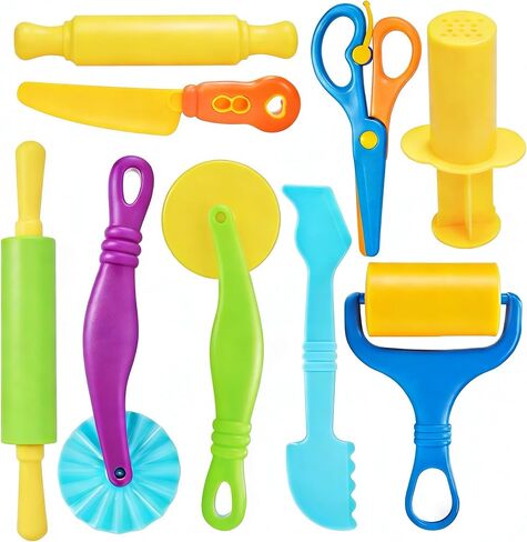 Dough Tools Set for Kids, 9 Pcs Dough Tools Sets for Kids Ages 4-8, Includes Cutters Roller, Rolling Pins, Safety Scissors, Plastic Knife (color01) in Kuwait