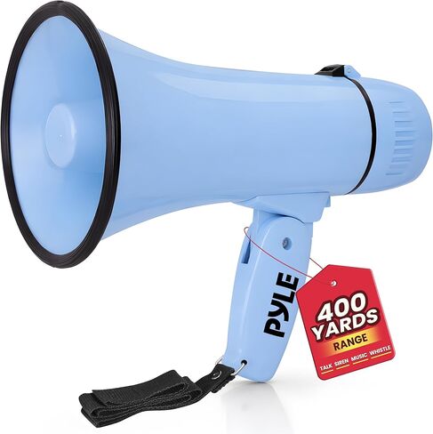 Pyle 20W Megaphone Bullhorn - صفارة إنذار أوتوماتيكية محمولة وحجم قابل للتعديل، نطاق عرض يصل إلى 400 ياردة مربعة، مدخل Aux، حديث، صفارة إنذار، موسيقى، صفارة، تسجيل، حزام كتف (أسود) in Saudi Arabia