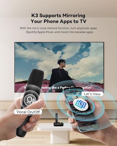K3 Karaoke Machine with 2 Mics,Millions of Free Songs (English/Spanish/Tagalog/Chinese/French/Portuguese/Italian/Korean/Vietnamese...) Home Karaoke System for TV & Projector in Saudi Arabia
