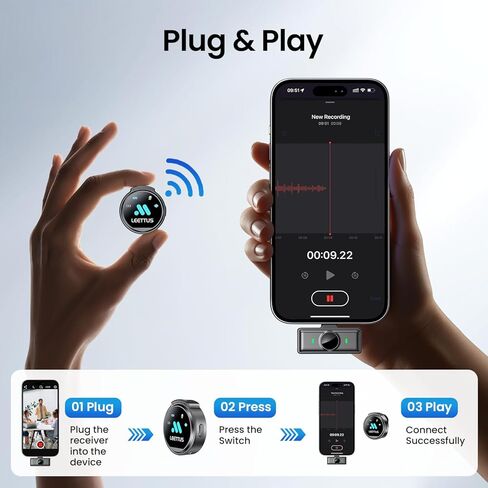 ميكروفون صغير لهاتف iPhone 17/16/15-7/Android/الكمبيوتر اللوحي، ميكروفونات Lavalier اللاسلكية مع أجهزة استقبال مزدوجة، إلغاء الضوضاء DSP، مشبك مغناطيسي، 18 ساعة، مثالي لتسجيل الفيديو، والبودكاست، والمقابلات، والهدايا in Kuwait