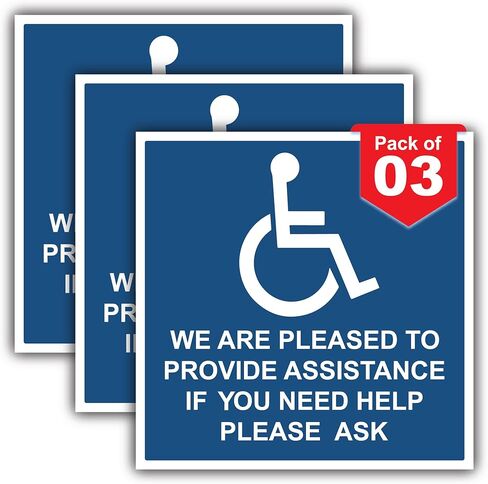 Premium يسعدنا تقديم علامات ملصقات ملصقات المساعدة [عبوة من 3] - ملصق من الفينيل يمكن الوصول إليه للمعاقين مثالي لشخص الكرسي المتحرك [6 × 6 بوصات] in Kuwait