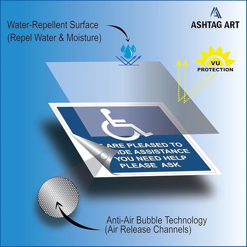 Premium يسعدنا تقديم علامات ملصقات ملصقات المساعدة [عبوة من 3] - ملصق من الفينيل يمكن الوصول إليه للمعاقين مثالي لشخص الكرسي المتحرك [6 × 6 بوصات] in Kuwait