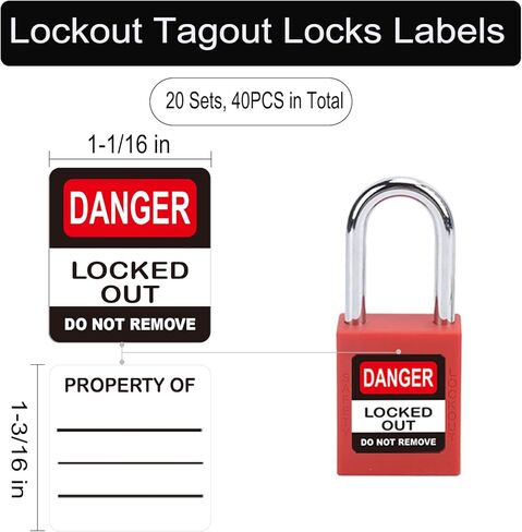 40 قطعة من ملصقات أقفال علامة القفل، علامة قفل الخطر لا تقم بإزالة ملصقات الأقفال، ملصقات قفل أمان مقاومة للماء (1 1/16 × 1 3/16 بوصة) in Kuwait
