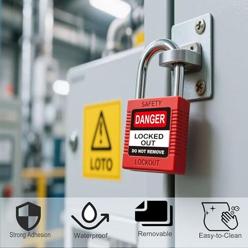40 قطعة من ملصقات أقفال علامة القفل، علامة قفل الخطر لا تقم بإزالة ملصقات الأقفال، ملصقات قفل أمان مقاومة للماء (1 1/16 × 1 3/16 بوصة) in Kuwait