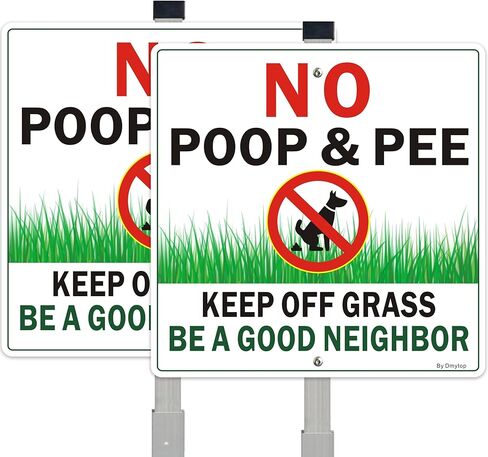 2 Pack No Pooping Dog Signs for Yard - Keep Off Grass Lawn Sign With 28" Metal Stakes, Clean Up After Your Dog Sign, 10"x10" Rust Free &Fade Resistant Heavy Reflective Aluminum in Kuwait