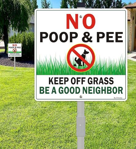 2 Pack No Pooping Dog Signs for Yard - Keep Off Grass Lawn Sign With 28" Metal Stakes, Clean Up After Your Dog Sign, 10"x10" Rust Free &Fade Resistant Heavy Reflective Aluminum in Kuwait