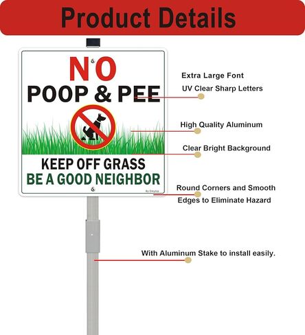 2 Pack No Pooping Dog Signs for Yard - Keep Off Grass Lawn Sign With 28" Metal Stakes, Clean Up After Your Dog Sign, 10"x10" Rust Free &Fade Resistant Heavy Reflective Aluminum in Kuwait