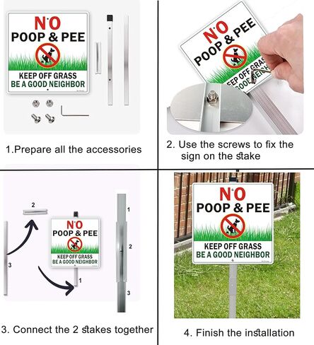 2 Pack No Pooping Dog Signs for Yard - Keep Off Grass Lawn Sign With 28" Metal Stakes, Clean Up After Your Dog Sign, 10"x10" Rust Free &Fade Resistant Heavy Reflective Aluminum in Kuwait