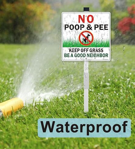 2 Pack No Pooping Dog Signs for Yard - Keep Off Grass Lawn Sign With 28" Metal Stakes, Clean Up After Your Dog Sign, 10"x10" Rust Free &Fade Resistant Heavy Reflective Aluminum in Kuwait
