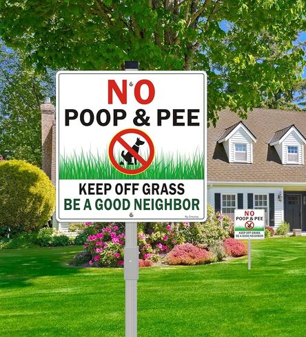 2 Pack No Pooping Dog Signs for Yard - Keep Off Grass Lawn Sign With 28" Metal Stakes, Clean Up After Your Dog Sign, 10"x10" Rust Free &Fade Resistant Heavy Reflective Aluminum in Kuwait
