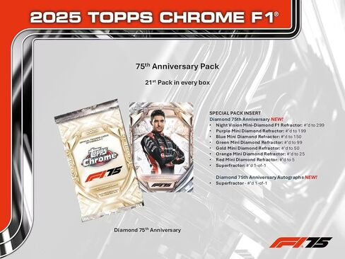 2025 Topps Chrome F1 / Formula 1 - صندوق الهوايات - مغلق (مع حزمة الذكرى السنوية الـ 75 الماسية الإضافية في الصندوق) in Saudi Arabia