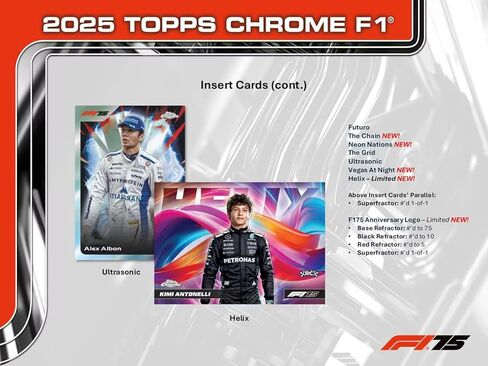 2025 Topps Chrome F1 / Formula 1 - صندوق الهوايات - مغلق (مع حزمة الذكرى السنوية الـ 75 الماسية الإضافية في الصندوق) in Saudi Arabia