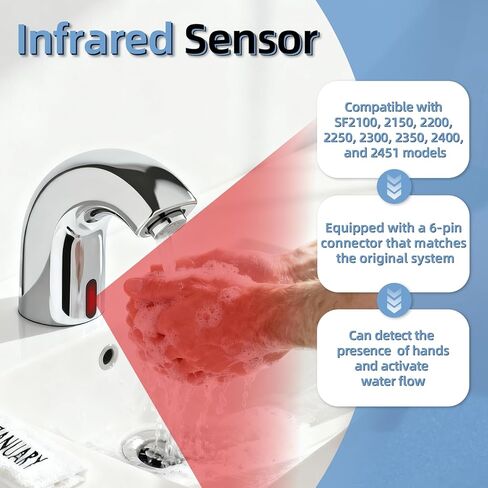 طقم استبدال مستشعر الصنبور متوافق مع الحنفيات الإلكترونية من سلسلة Sloan SFP-41-A SF، موصل 6 دبابيس، يناسب SF2100/2150/2200/2250/2300/2350/2400/2451 وأكثر من ذلك، جزء إصلاح بالأشعة تحت الحمراء in Kuwait