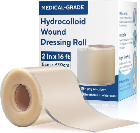 Hydrocolloid Roll for Wound Care, Flexible & Ultra Absorbent Hydrocolloid Bandages, Waterproof and Self-Adhesive Extra Large Hydrocolloid Patch Tape for Blister Care, Cut-to-Size (2 in x 16 ft) in Saudi Arabia