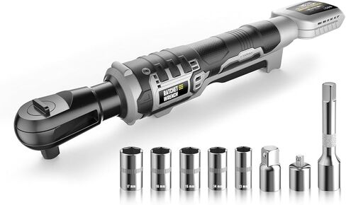 Cordless Ratchet Wrench for Dewalt 20V Battery, 3/8" Electric Ratchet Wrench Set, 88 Ft-lbs(120N.m), 500 RPM, Variable Speed, LED Light, 5 Sockets, 1/4" & 1/2" Adaptors, 3" Extension Bar(Tool Only) in Saudi Arabia