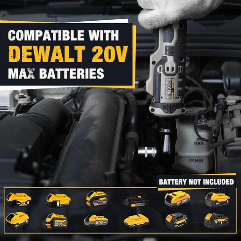 Cordless Ratchet Wrench for Dewalt 20V Battery, 3/8" Electric Ratchet Wrench Set, 88 Ft-lbs(120N.m), 500 RPM, Variable Speed, LED Light, 5 Sockets, 1/4" & 1/2" Adaptors, 3" Extension Bar(Tool Only) in Saudi Arabia