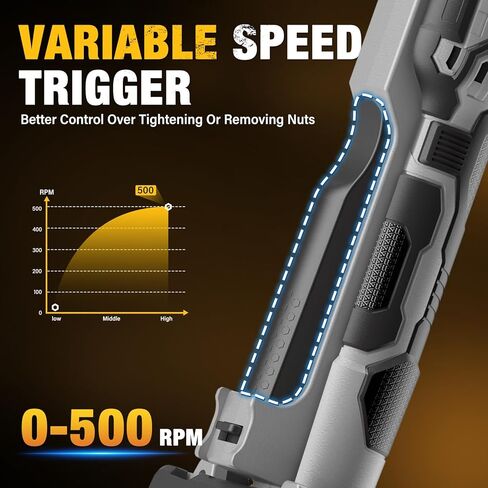 Cordless Ratchet Wrench for Dewalt 20V Battery, 3/8" Electric Ratchet Wrench Set, 88 Ft-lbs(120N.m), 500 RPM, Variable Speed, LED Light, 5 Sockets, 1/4" & 1/2" Adaptors, 3" Extension Bar(Tool Only) in Saudi Arabia