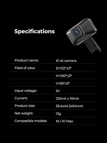 Creality K1 AI Camera, 3D Printer Camera, 1080P HD Quality, AI Detection, Time-Lapse Filming, Support APP Real-time Viewing of Printing and Pop-up Alert, for K1 MAX/SE / K1C in Saudi Arabia