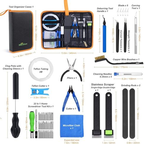 مجموعة أدوات الطابعة ثلاثية الأبعاد الأساسية | مجموعة طباعة ثلاثية الأبعاد مع منظف الفوهة، وأنبوب PTFE 3M، وكماشة وأدوات إزالة الأزيز، وما إلى ذلك ملحقات الطابعة ثلاثية الأبعاد للتجميع والإزالة والتنظيف والتشطيب in Kuwait