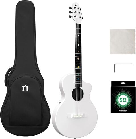 جيتار صوتي من ألياف الكربون من ناتاشا مع بيك اب NSX، جيتار سفر جيتار بسلسلة فولاذية مقاس 38 بوصة، جيتار متين رفيع للغاية مكون من 6 أوتار للمبتدئين والمتعلمين المتوسطين والكبار (لؤلؤ مشع) in Kuwait