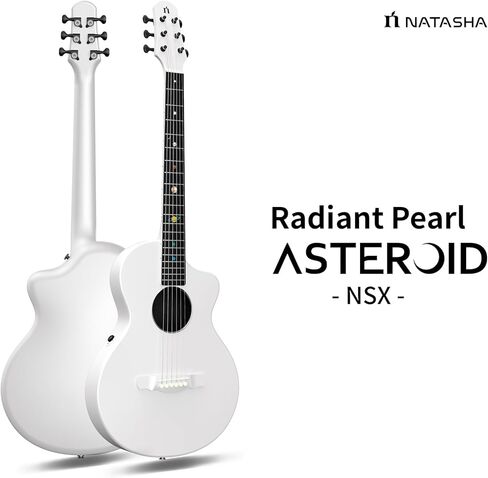 جيتار صوتي من ألياف الكربون من ناتاشا مع بيك اب NSX، جيتار سفر جيتار بسلسلة فولاذية مقاس 38 بوصة، جيتار متين رفيع للغاية مكون من 6 أوتار للمبتدئين والمتعلمين المتوسطين والكبار (لؤلؤ مشع) in Kuwait